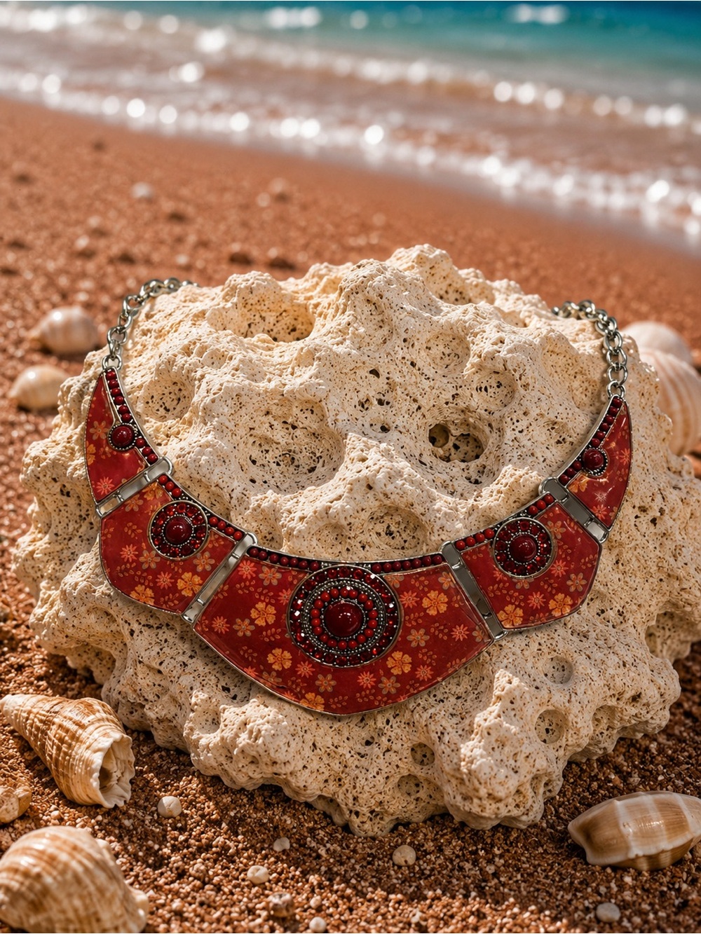 🆕❤️Red Floral Statement BoHo Necklace - Women Jewelry